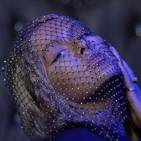 New Unique Mesh Face Mask / Headpiece Crystal Body Jewelry Veil Headscarf - Picture 6 of 16